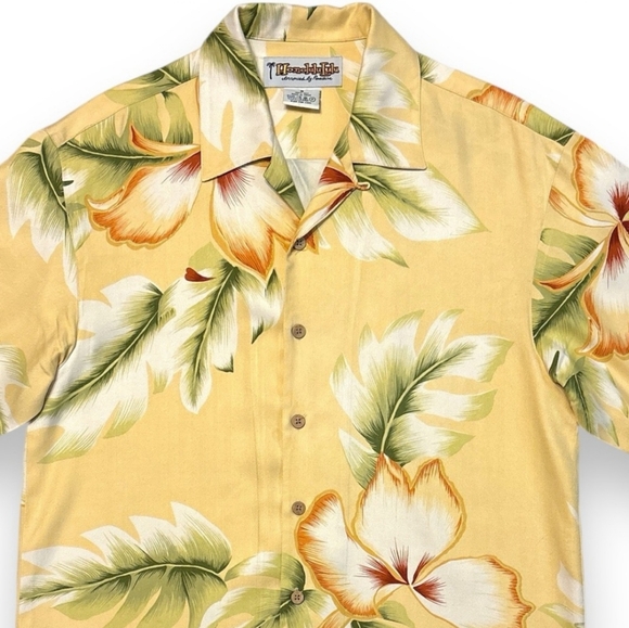 HONOLULU LULU Yellow Floral Print Short Sleeve Hawaiian Shirt 100% silk - Picture 6 of 6